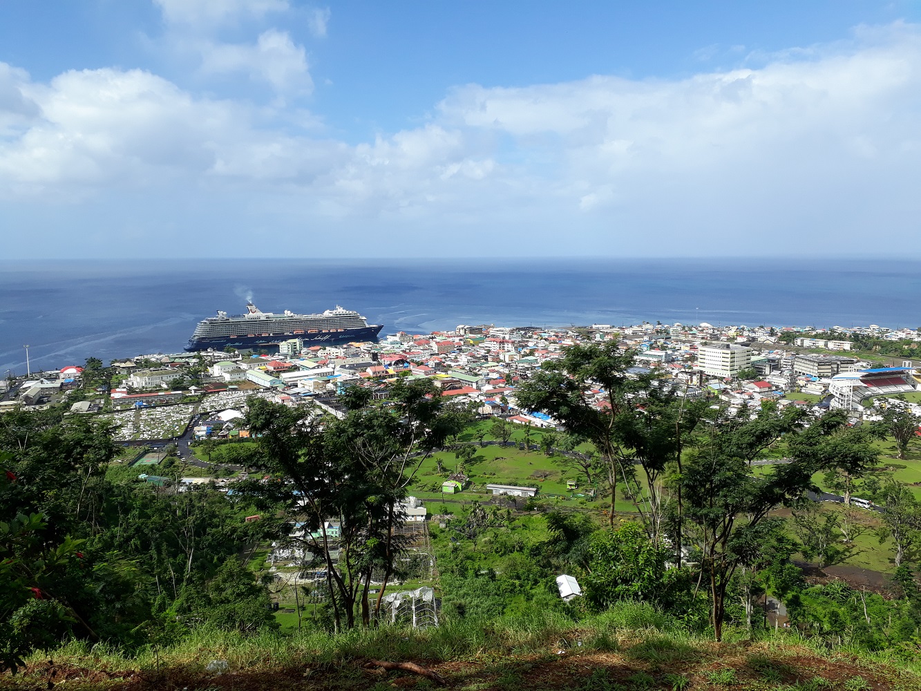 Die Mein Schiff gesehen vom Morne Bruce Aussichtspunkt  auf Dominica