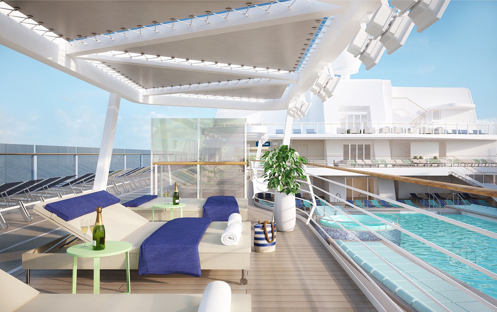 Design von Tillnerg: Das Pooldeck auf der neuen Mein Schiff 2 von TUI Cruises
