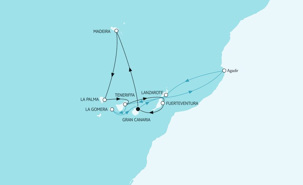 Mein Schiff Reiseroute: Kanaren mit Madeira & Lanzarote Winter 2018-2019